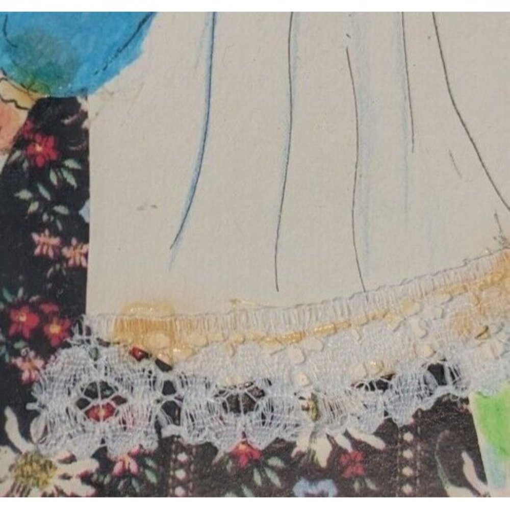 Original Watercolor Holly Hobbie Style Art Cottagecore Vtg Prairie Girl OOAK 70s - Picture 4 of 16